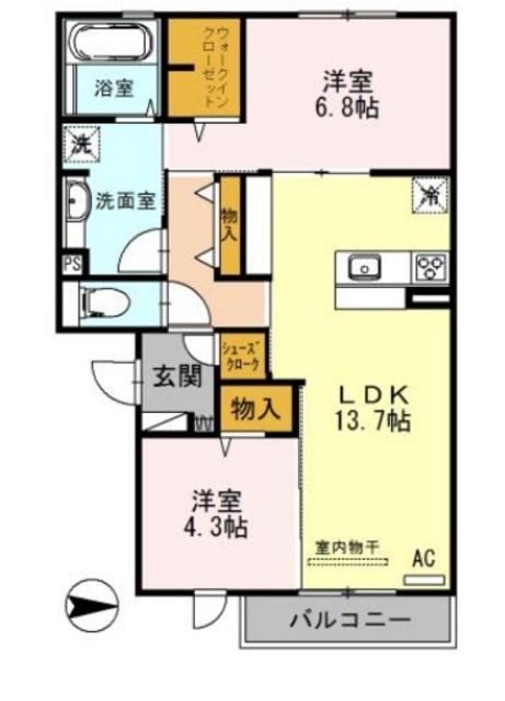 セクレール北本町B棟(2LDK/2階)の間取り写真