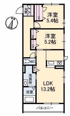グランツヴィラ大福 A棟(2LDK/2階)の間取り写真