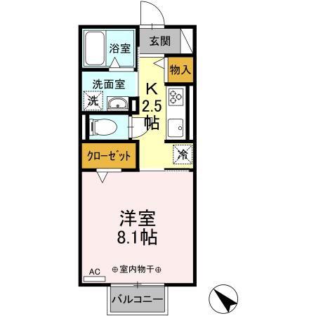 アズール(1K/2階)の間取り写真