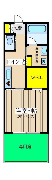 ポートヒルA(1SK/1階)の間取り写真