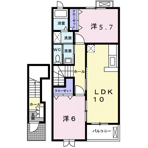 アルモニー法隆寺(2LDK/2階)の間取り写真