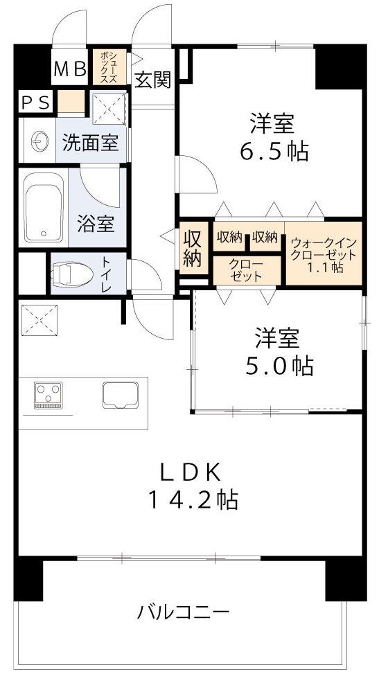 グランヴィラッセ北梅田(2LDK/7階)の間取り写真