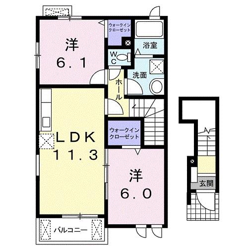 エスペランサ小坪(2LDK/2階)の間取り写真