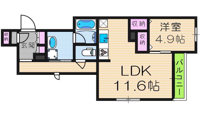 メゾン・グレース・ケイ生野東II(1LDK/1階)の間取り写真