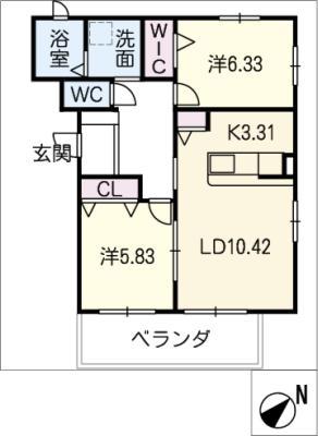 ブリック江南(2LDK/2階)の間取り写真