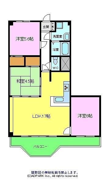 狭山レークハイツ1号棟(3LDK/7階)の間取り写真