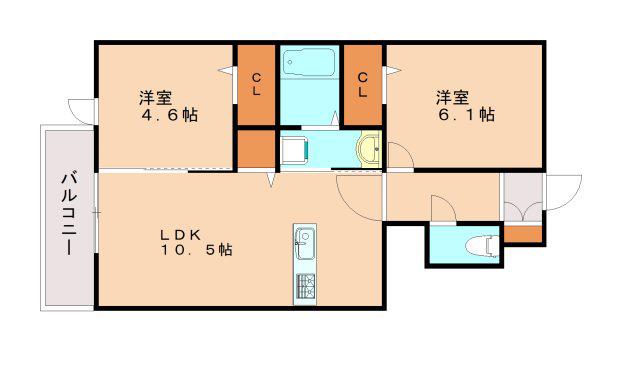 クローバー富士2号館(2LDK/1階)の間取り写真