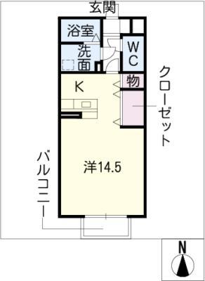 オベルジュ・クレール(ワンルーム/2階)の間取り写真