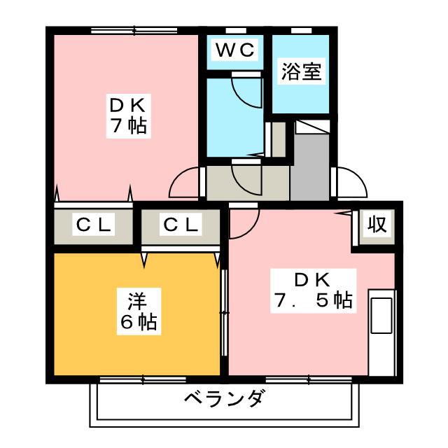 ボナールカンベB(2DK/2階)の間取り写真