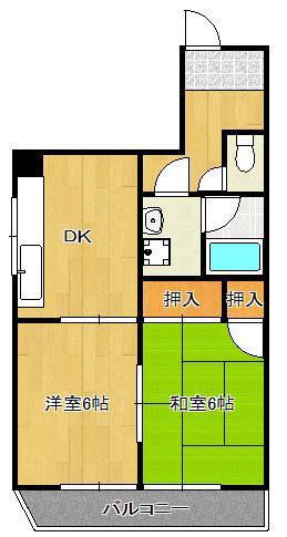 オアシス若園(2DK/3階)の間取り写真