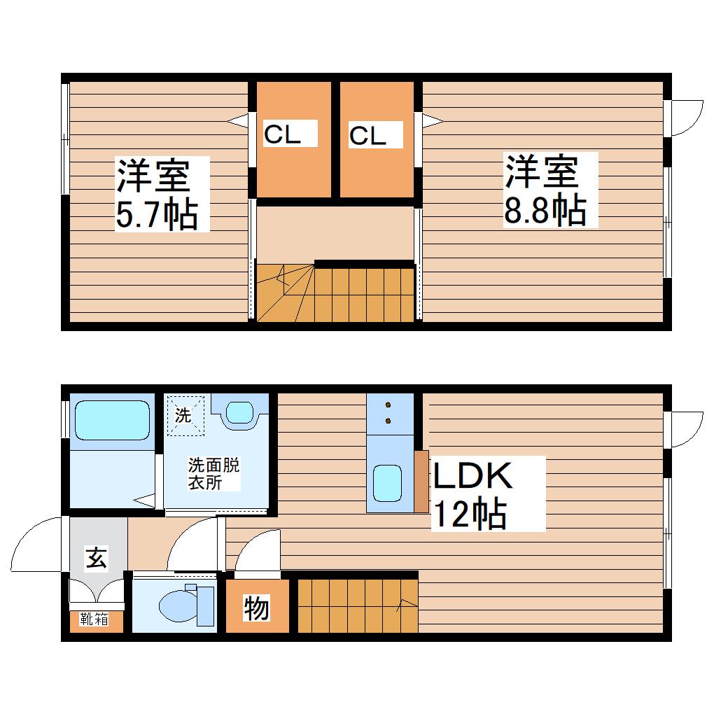 レトア遠見塚(2LDK/1階)の間取り写真