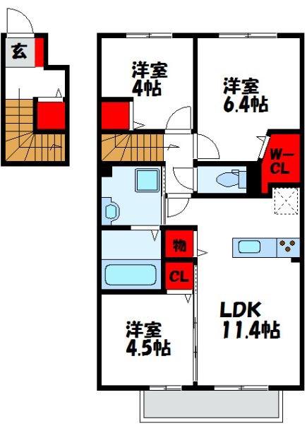 エスポワール高原II(3LDK/2階)の間取り写真