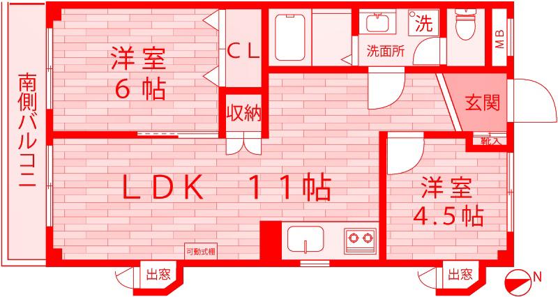 CASION尻手B棟(2LDK/3階)の間取り写真