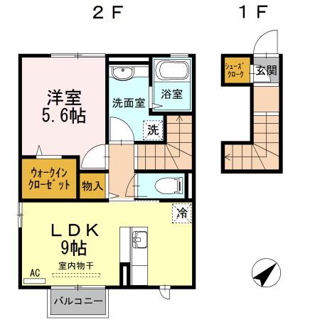 グランピュア A(1LDK/2階)の間取り写真