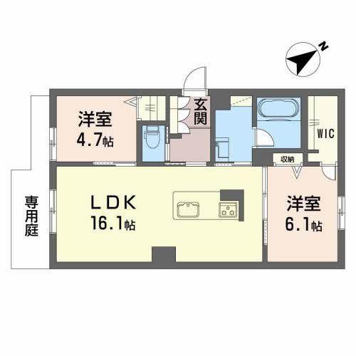 シャーメゾン城野駅前(2LDK/1階)の間取り写真