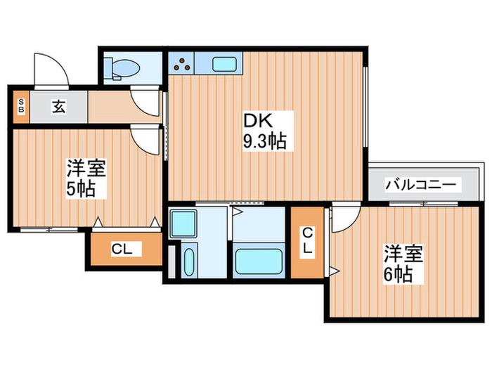 クリエオーレ門真南II(2DK/1階)の間取り写真