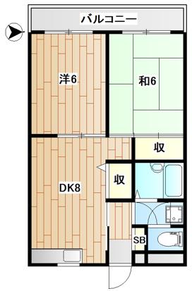 スカイコート21壱番館(2DK/2階)の間取り写真