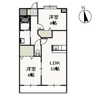 プレジール奥田(2LDK/5階)の間取り写真