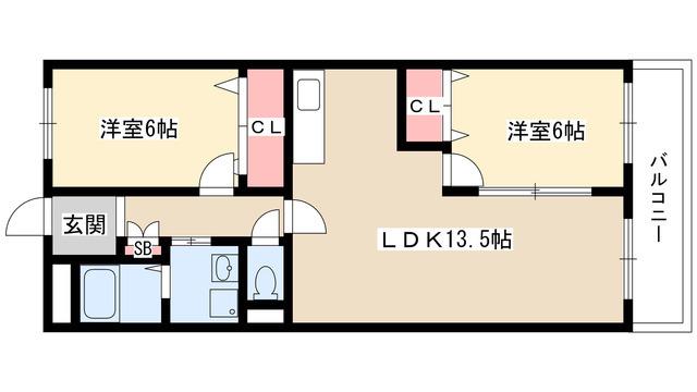 宮地興産ビル(2LDK/8階)の間取り写真