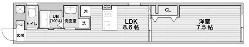 アイリス清水五条(1LDK/4階)の間取り写真