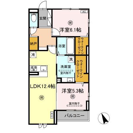 リアン朝霧(2LDK/2階)の間取り写真