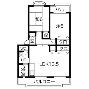 ビューネ松富II(2LDK/2階)の間取り写真