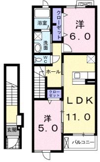 アニメート・Y I(2LDK/2階)の間取り写真