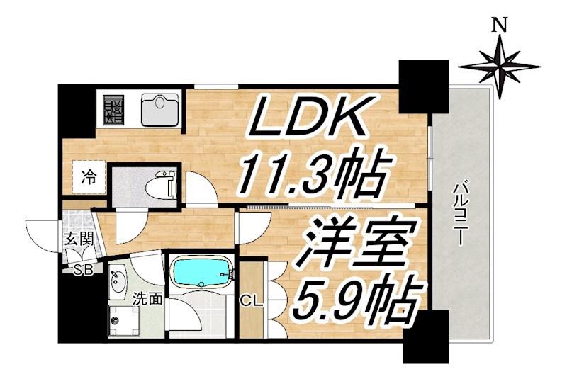 LADOUCEUR中之島(1LDK/6階)の間取り写真