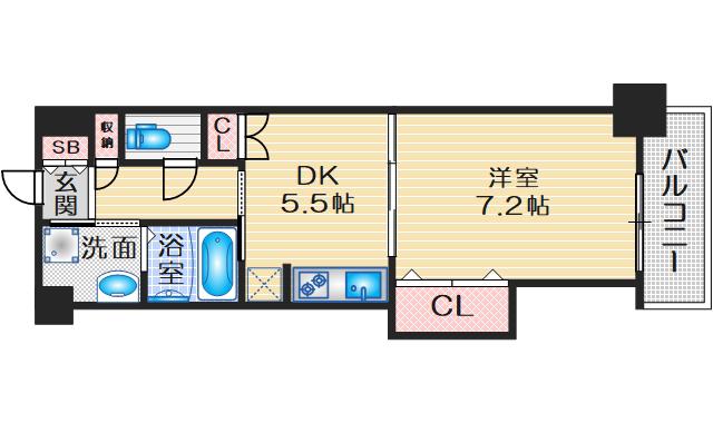 ニッケノーブルハイツ江坂(1DK/12階)の間取り写真