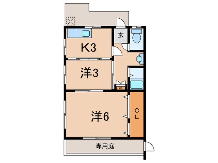 ビュー舞子坂I(2K/1階)の間取り写真