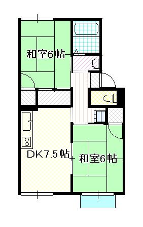 シャンポール浜野B(2DK/2階)の間取り写真