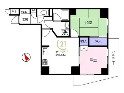 シャンベール若松町(2DK/5階)の間取り写真