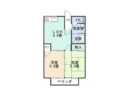 ハミング(2DK/2階)の間取り写真