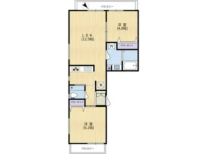 ラフィネ松江(2LDK/2階)の間取り写真