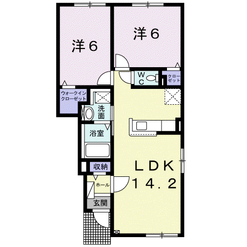滝川市大町6丁目2LDKアパート(2LDK/1階)の間取り写真