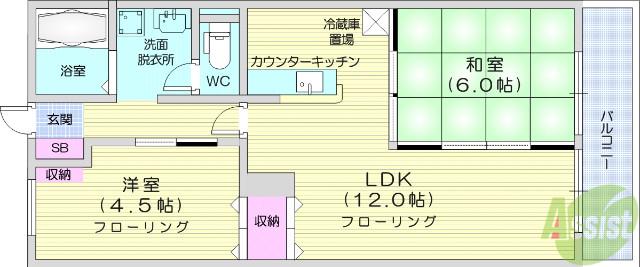 第三木皿ハイツ(2LDK/4階)の間取り写真