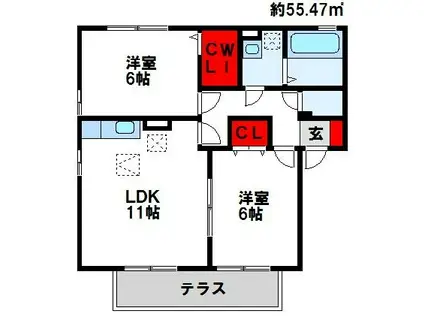 オール ルミエール A棟(2LDK/1階)の間取り写真