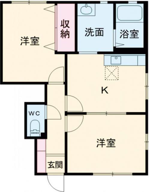 加古川ハイツ峰(2K/1階)の間取り写真
