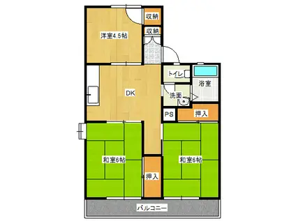 小川荘 2号棟(3DK/2階)の間取り写真
