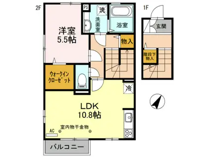 D-ROOM芹川(1LDK/2階)の間取り写真