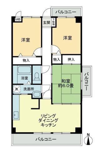 オプスBANZO(3LDK/5階)の間取り写真