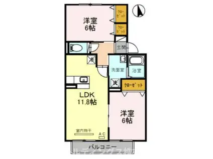 ラ・ピュールメゾン C棟(2LDK/2階)の間取り写真