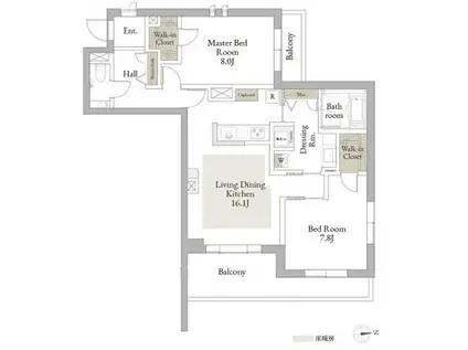 WITHPLUS三鷹(2LDK/2階)の間取り写真