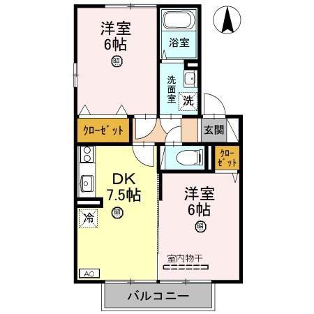 フルール大和 C(2DK/2階)の間取り写真