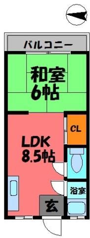 有長ハイツ(1LDK/2階)の間取り写真