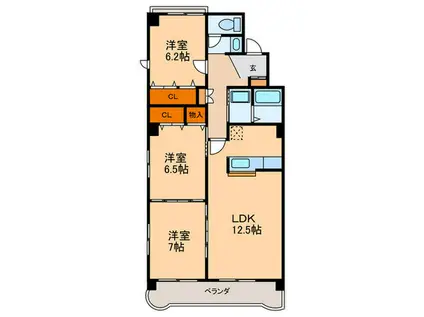 サンシティ貴船(3LDK/3階)の間取り写真