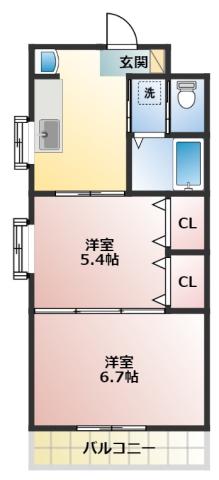 シャトー水堀(2K/2階)の間取り写真