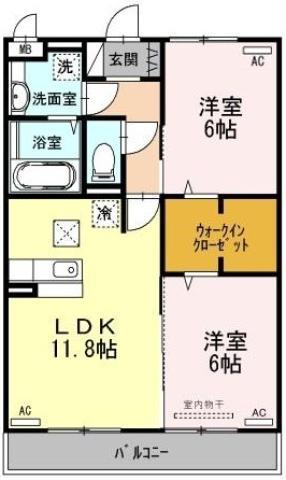 アーバンコート沖洲 二番館(2LDK/1階)の間取り写真