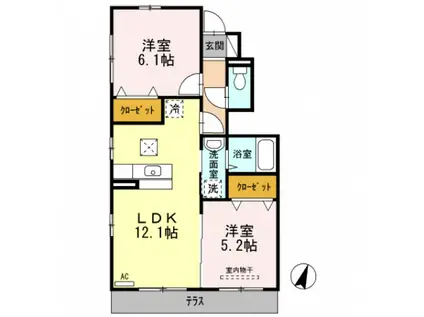 ブルーレース(2LDK/1階)の間取り写真