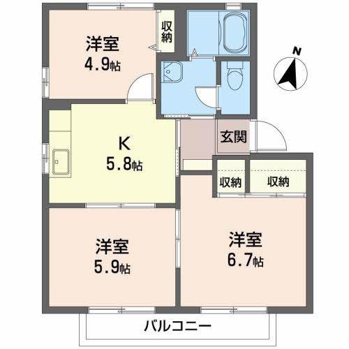グリーンパークII(3K/2階)の間取り写真
